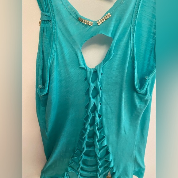 Tank top, teal, cut out open back - Picture 5 of 6